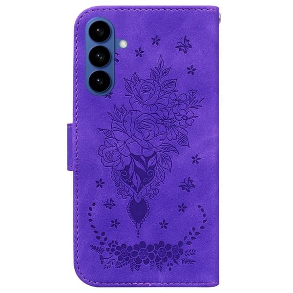 Samsung Galaxy S26 / S26 Pro Plånboksfodral Konstläder Butterfly Blomma - Lila