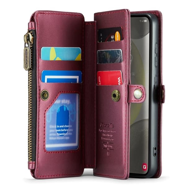 CASEME Plånboksfodral Konstläder för Samsung Galaxy S24+ - Vinröd