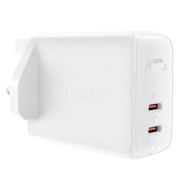 Acefast UK seinälaturi 2x USB Type-C 50W - valkoinen