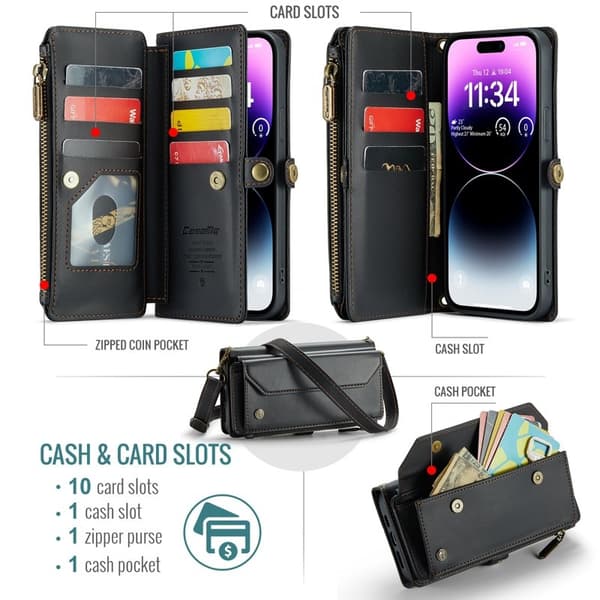 CASEME Plånboksfodral Konstläder för iPhone 14 Pro Max - Svart