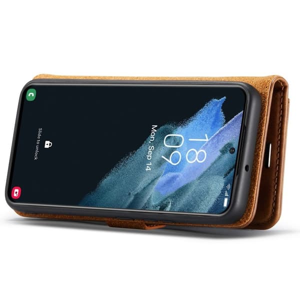 DG.MING Äkta läder Plånboksfodral för Samsung Galaxy S22+ 5G - Brun
