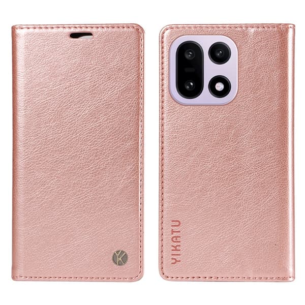 YIKATU OnePlus 15 Plånboksfodral Litchi Closure Konstläder Roséguld