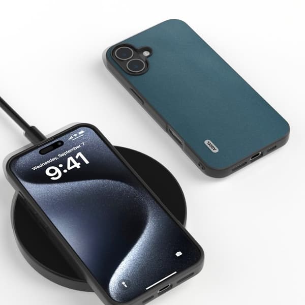 ABEEL Mobilskal till iPhone 16 Plus Äkta Läder + PC + TPU Skydd - Grön