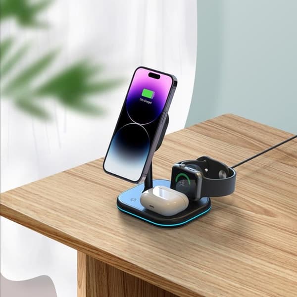 Tech-Protect 3-i-1 Magsafe Trådløs oplader iPhone/Apple Watch/Ai Svart