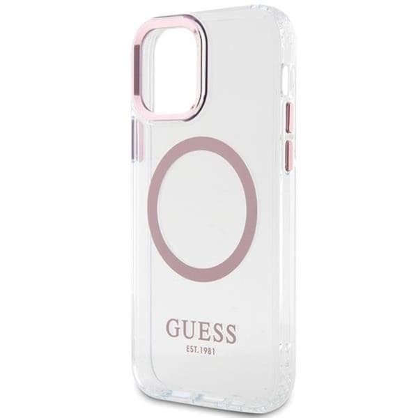 Guess Mobilskal till iPhone 12 Pro/12 Magsafe Metall Outline - Rosa