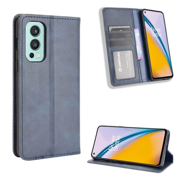 OnePlus Nord 2 5G Plånboksfodral Retro Style Flip Stativ Blå