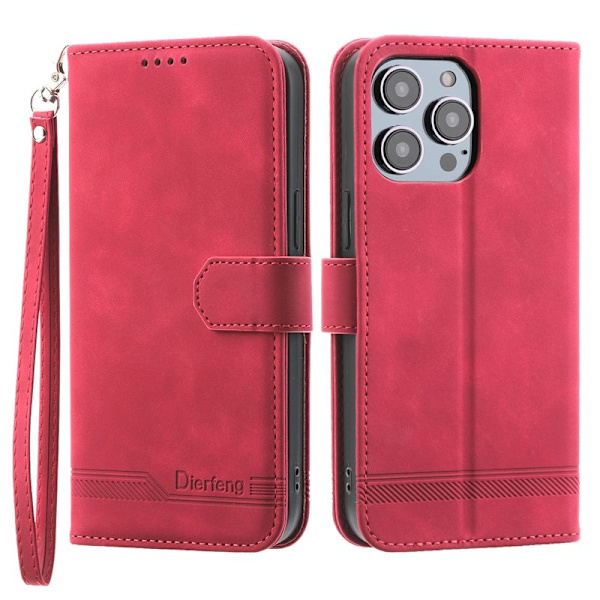DIERFENG DF-03 Plånboksfodral för iPhone 13 Pro - Konstläder - Röd