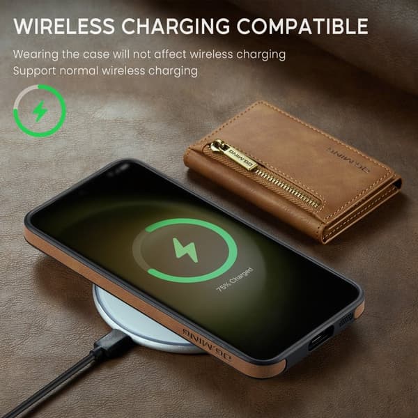 DG.MING Konstläder Plånboksfodral för Samsung Galaxy S22+ 5G Brun