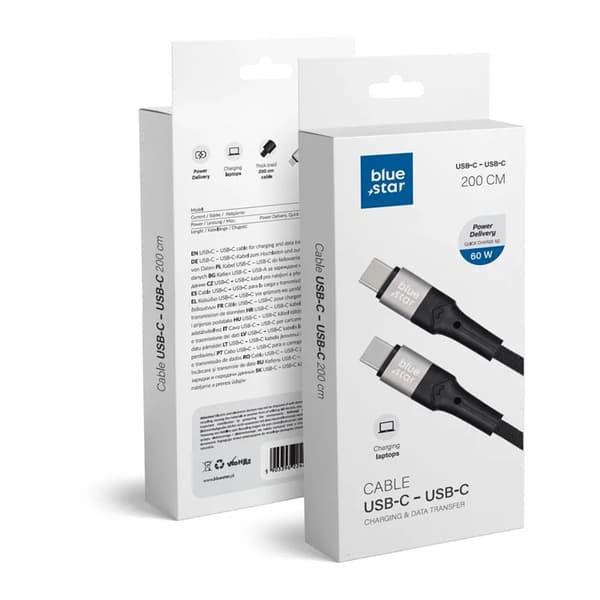 Blue Star USB-C til USB-C Kabel 2m - Sort