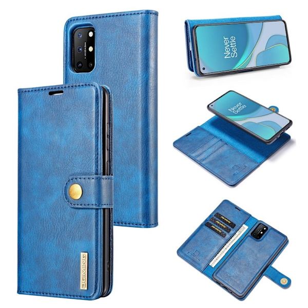 DG.MING OnePlus 8T Äkta Läder Plånboksfodral Blå