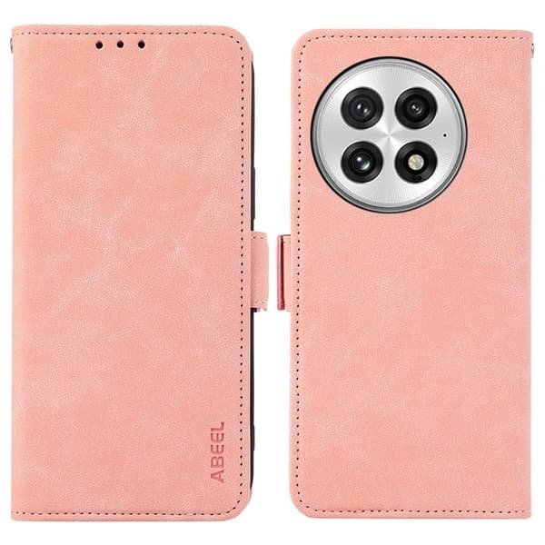ABEEL Mobilskal till OnePlus 13 KonstLäder Folio Ställ Rosa