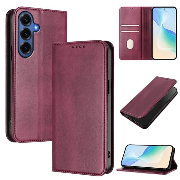 Samsung Galaxy S26+ Plånboksfodral Konstläder RFID Skydd - Vinröd