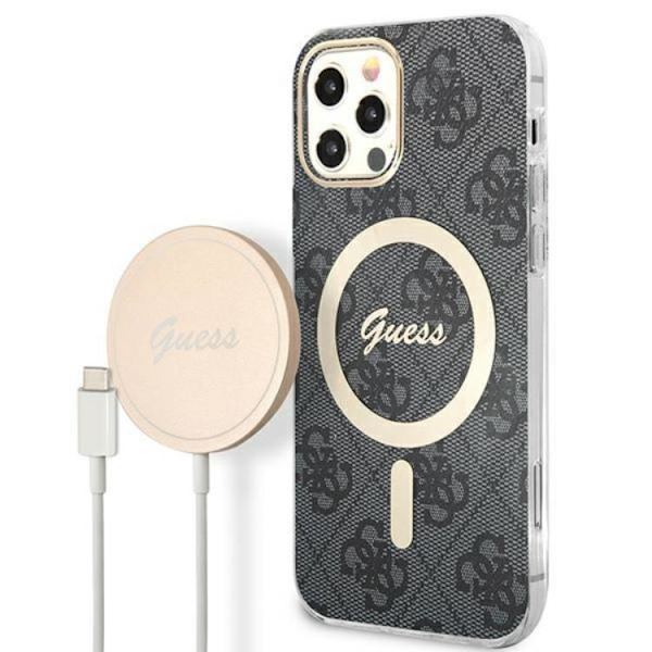 Guess iPhone 12/12 Pro Magsafe Skal Print + Trådlös Laddare - Svart Svart