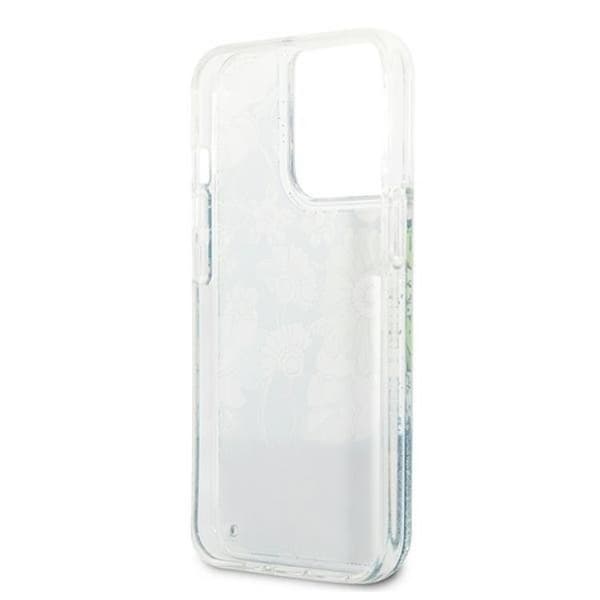 Guess iPhone 13 Pro Cover Flower Liquid Glitter - Grøn Grön