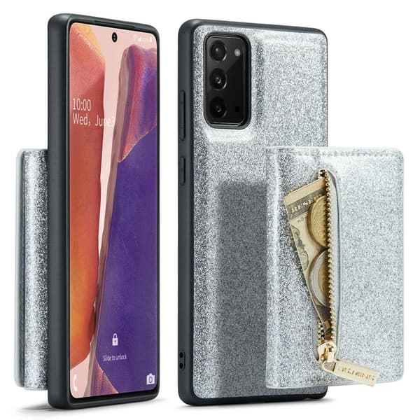 DG.MING M3 Series Konstläder Plånboksfodral för Samsung Galaxy Note20 5G Silver