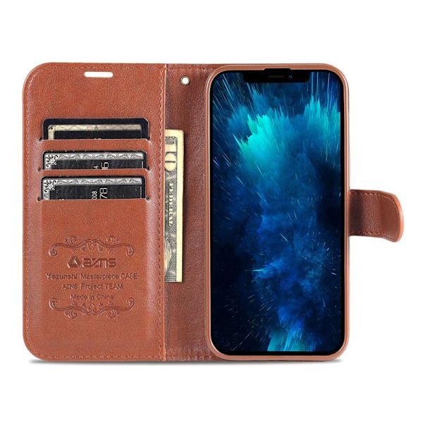 AZNS Flip Plånboksfodral iPhone 14 Pro Konstläder - Brun