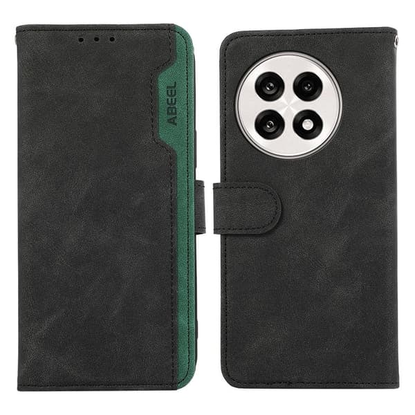 ABEEL Leather Case OnePlus 13R 5G Konstläder Plånboksfodral RFID-Skydd - Svart