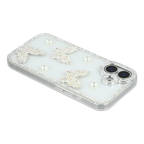 Mobilskal till iPhone 17 Rhinestone Edge Pearl Butterfly Transparent