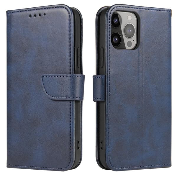 iPhone 15 Pro Max Lompakkokotelo Magneetti Jalusta - Sininen Blå