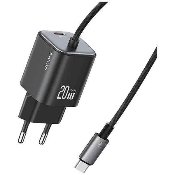 USAMS Hurtigoplader 20W 2xUSB-C GaN Mini JC - Sort Svart