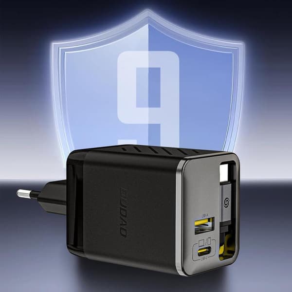 Dudao Hurtiglader 67W USB-C GaN med Indbygget Udtrækkelig A67EU - Sort Svart