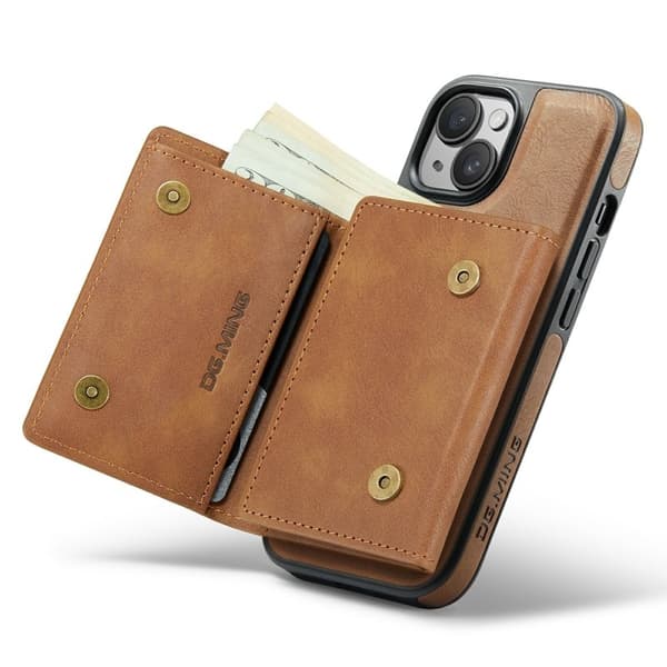 DG.MING M6 Series Mobilskal till iPhone 15 Magnetiskt Plånboksfodral Brun
