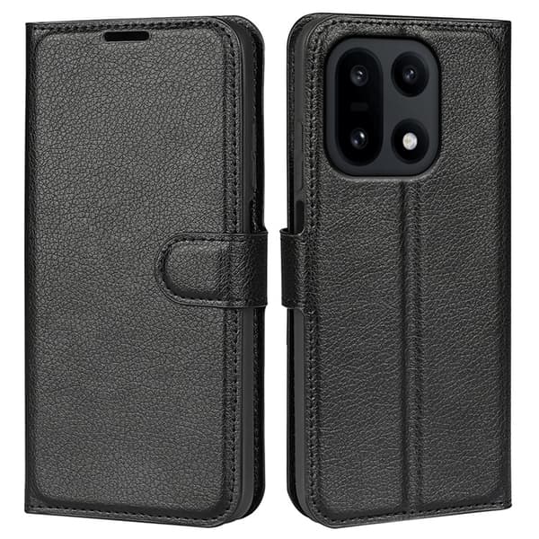 OnePlus 15 5G Plånboksfodral Litchi Shockproof Konstläder Svart
