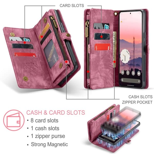 CASEME Plånboksfodral Konstläder till Google Pixel 9 Pro - Röd