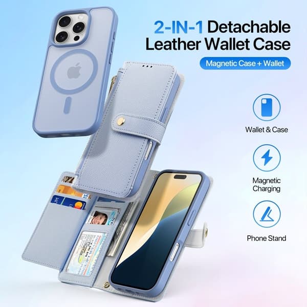 DUX DUCIS Lawa Series iPhone 16 Pro Plånboksfodral - Äkta läder - Blå