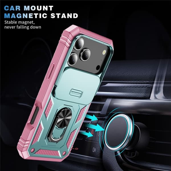 Mobilskal till iPhone 17 Pro Slide Camshield Kickstand - Grön/Rosa Grön