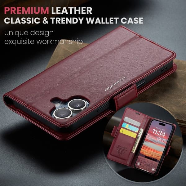 CASEME iPhone 16 Plånboksfodral Konstläder RFID-Skydd Röd