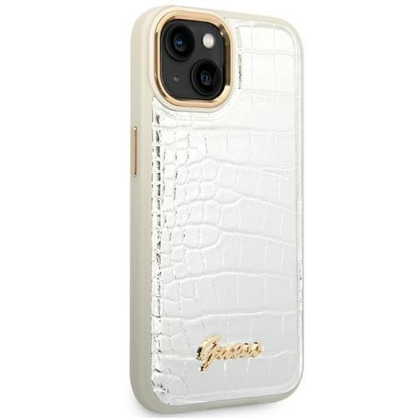 GUESS iPhone 14 Plus Skal Croco Collection - Sølv Silver