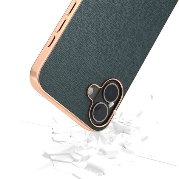 ABEEL Mobilskal till iPhone 16 Electroplating Äkta Läder PC - Grön