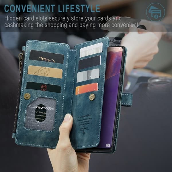 CASEME Konstläder Plånboksfodral för Samsung Galaxy Note20 5G - Blå