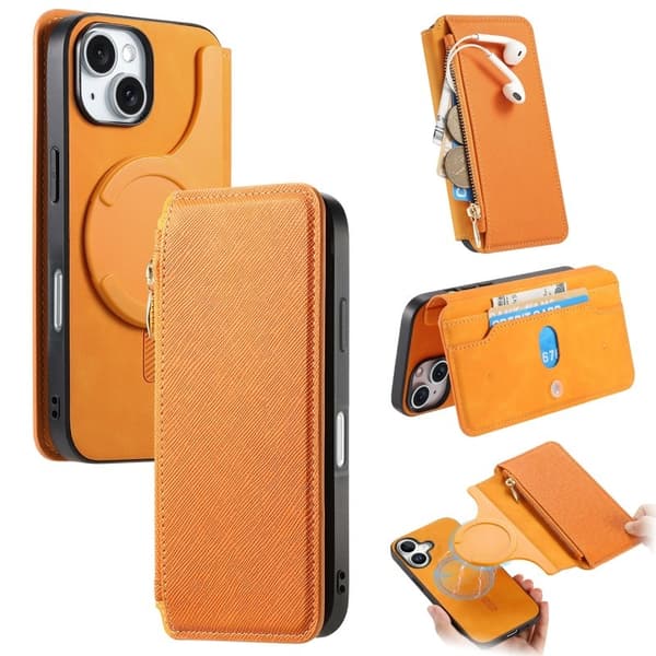 CASENEO iPhone 16 Plånboksfodral Cross Texture Konstläder - Gul
