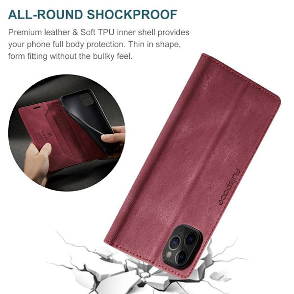 AUTSPACE A01 iPhone 11 Pro Plånboksfodral Konstläder - Röd