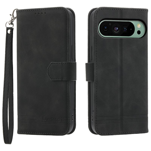 DIERFENG DF-03 Plånboksfodral för Google Pixel 9 - Konstläder - Svart