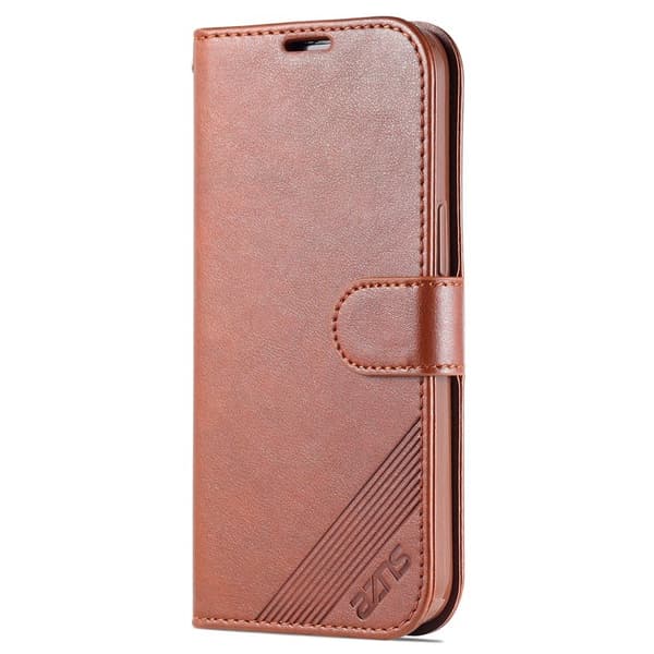 AZNS iPhone 15 Pro Plånboksfodral Konstläder - Full Skydd - Brun