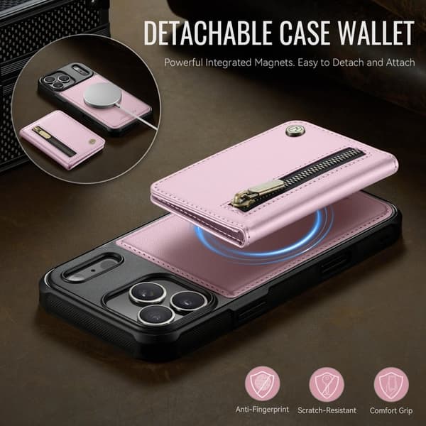 JEEHOOD J12 Mobilskal till iPhone 17 Pro Magnetiskt Konstläder Rosa