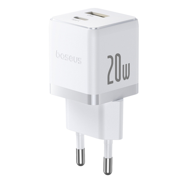 Baseus Snabbladdare USB-C - USB-A 20W Palm - Vit Vit