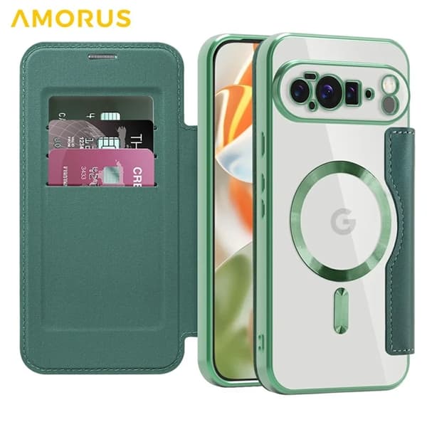 AMORUS Google Pixel 10 Pro XL Plånboksfodral Magsafe RFID-Skydd - Grön Grön