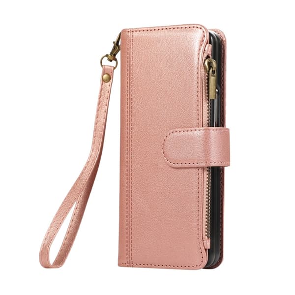 Galaxy Z Fold 7 Plånboksfodral Multi Zipper Läder - Roséguld Roséguld
