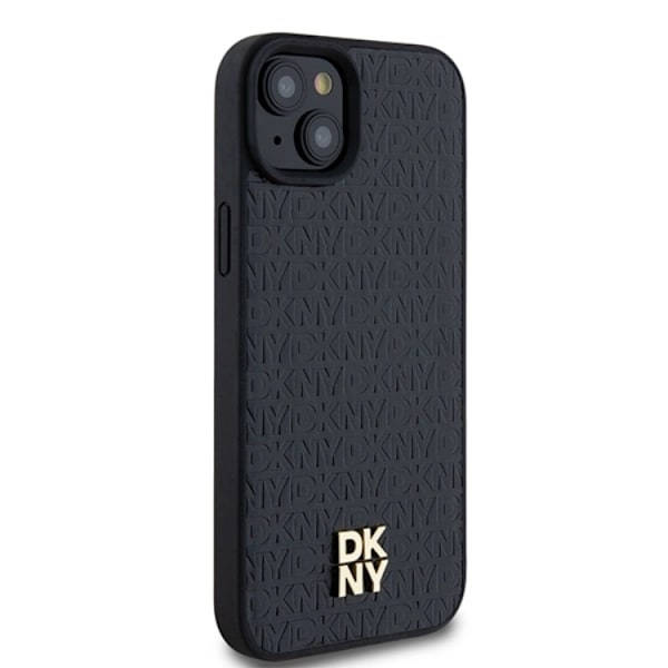 DKNY iPhone 15/14/13 Mobilskal Magsafe Läder Pattern Metal Logo Svart