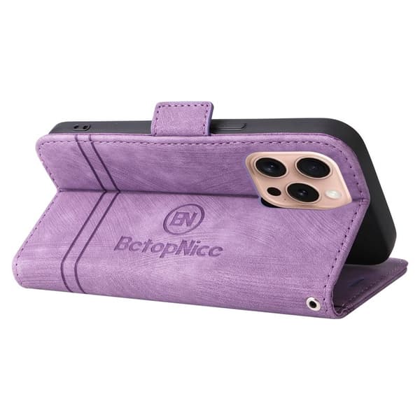 BETOPNICE 001 iPhone 16 Pro Plånboksfodral Konstläder - Lila