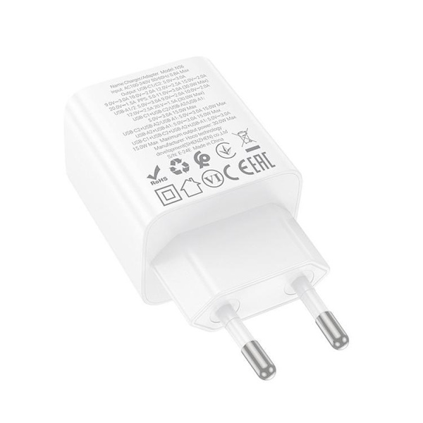 Hoco Snabbladdare PD 30W 2xUSB-A 2xUSB-C QC3.0 3A N56 - Vit