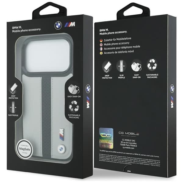 BMW telefontaske til iPhone 17 Pro MagSafe M perforeret stribe logo - grå Grå