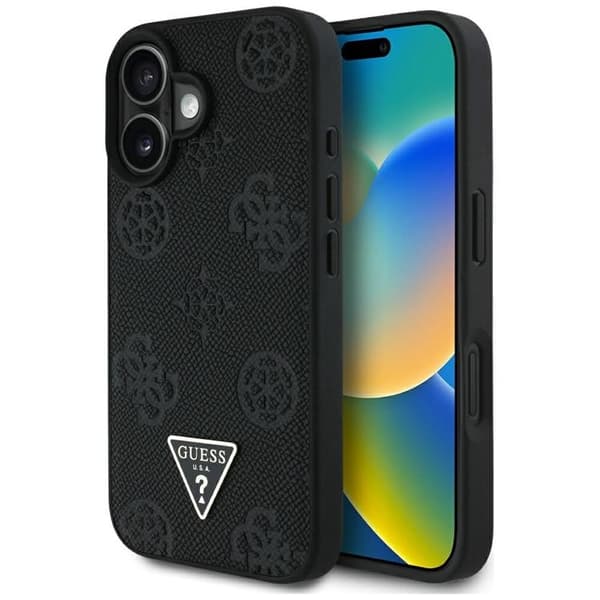 Guess telefontaske til iPhone 16 MagSafe Hot Stamp Peony Triangle Svart