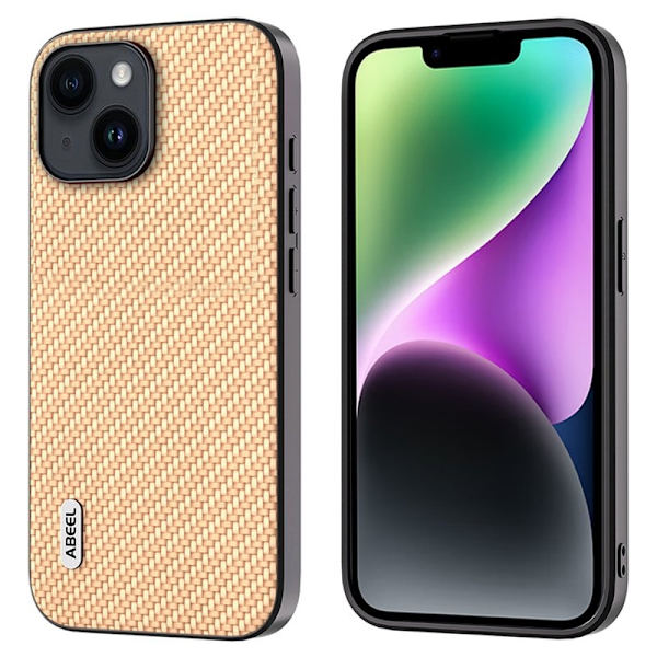 ABEEL Mobilskal till iPhone 14 Plus i Kolfiber PU Läder Beige