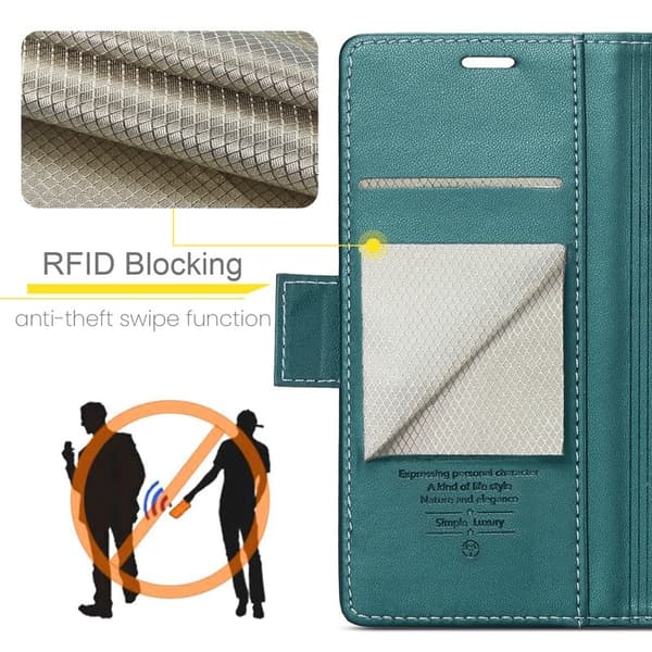 CASEME RFID-Skydd Plånboksfodral Konstläder för iPhone XS - Grön