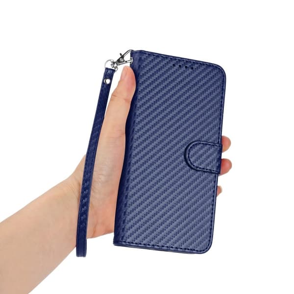 Samsung Galaxy S26 Pro Plånboksfodral Konstläder Med Rem Kolfiber - Royal Blue